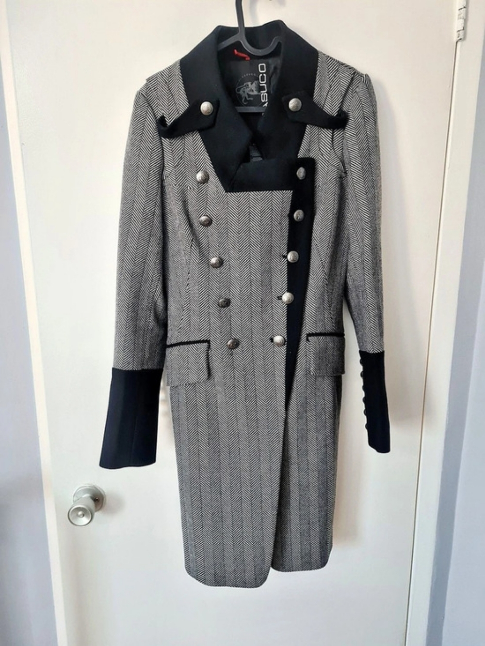Parasuco Houndstooth Pea Coat in Black & Gray Size XS